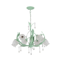 6/8-Light Flower Ceiling Chandelier Korean Garden Green Pink Frosted Glass Light - Rebooters