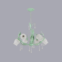 6/8-Light Flower Ceiling Chandelier Korean Garden Green Pink Frosted Glass Light - Rebooters