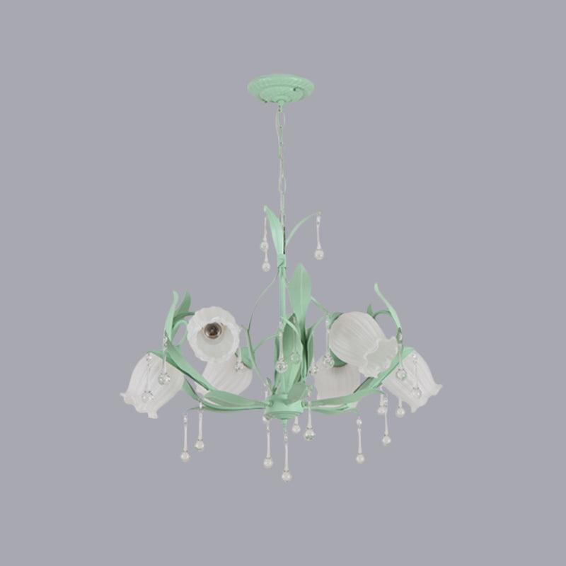 6/8-Light Flower Ceiling Chandelier Korean Garden Green Pink Frosted Glass Light - Rebooters