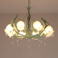 6/8-Light Flower Ceiling Chandelier Korean Garden Green Pink Frosted Glass Light - Rebooters