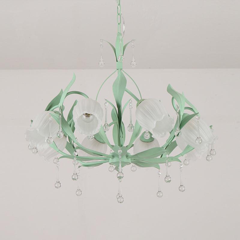 6/8-Light Flower Ceiling Chandelier Korean Garden Green Pink Frosted Glass Light - Rebooters
