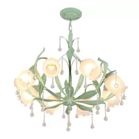 6/8-Light Flower Ceiling Chandelier Korean Garden Green Pink Frosted Glass Light - Rebooters