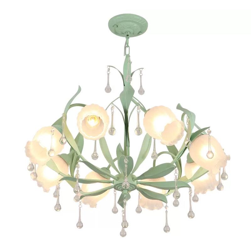 6/8-Light Flower Ceiling Chandelier Korean Garden Green Pink Frosted Glass Light - Rebooters