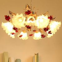 4/6/9-Bulb Frosted Glass Chandelier Pendant Light Korean Garden Beige Floral Childrens Room Lamp - Rebooters