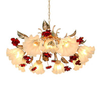 4/6/9-Bulb Frosted Glass Chandelier Pendant Light Korean Garden Beige Floral Childrens Room Lamp - Rebooters