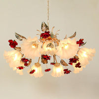 4/6/9-Bulb Frosted Glass Chandelier Pendant Light Korean Garden Beige Floral Childrens Room Lamp - Rebooters