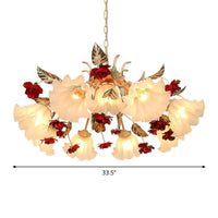 4/6/9-Bulb Frosted Glass Chandelier Pendant Light Korean Garden Beige Floral Childrens Room Lamp - Rebooters
