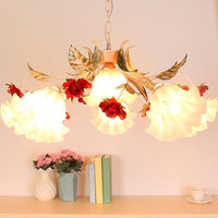 4/6/9-Bulb Frosted Glass Chandelier Pendant Light Korean Garden Beige Floral Childrens Room Lamp - Rebooters