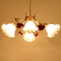 4/6/9-Bulb Frosted Glass Chandelier Pendant Light Korean Garden Beige Floral Childrens Room Lamp - Rebooters
