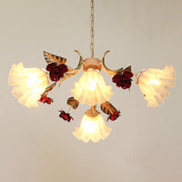 4/6/9-Bulb Frosted Glass Chandelier Pendant Light Korean Garden Beige Floral Childrens Room Lamp - Rebooters