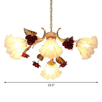 4/6/9-Bulb Frosted Glass Chandelier Pendant Light Korean Garden Beige Floral Childrens Room Lamp - Rebooters