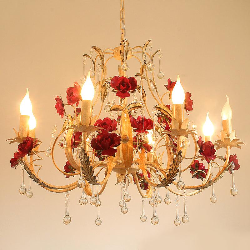 Beige 6/8-Head Chandelier Lamp Korean Garden Candle Light - Rebooters