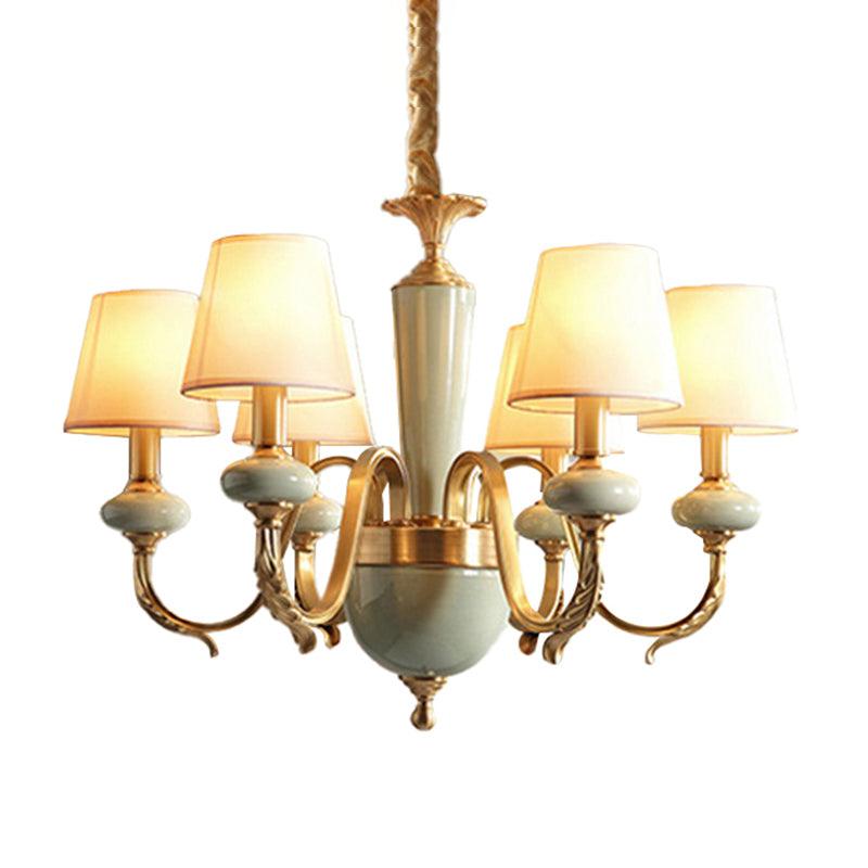 6 Heads Fabric Chandelier Country Gold Conical Light - Rebooters