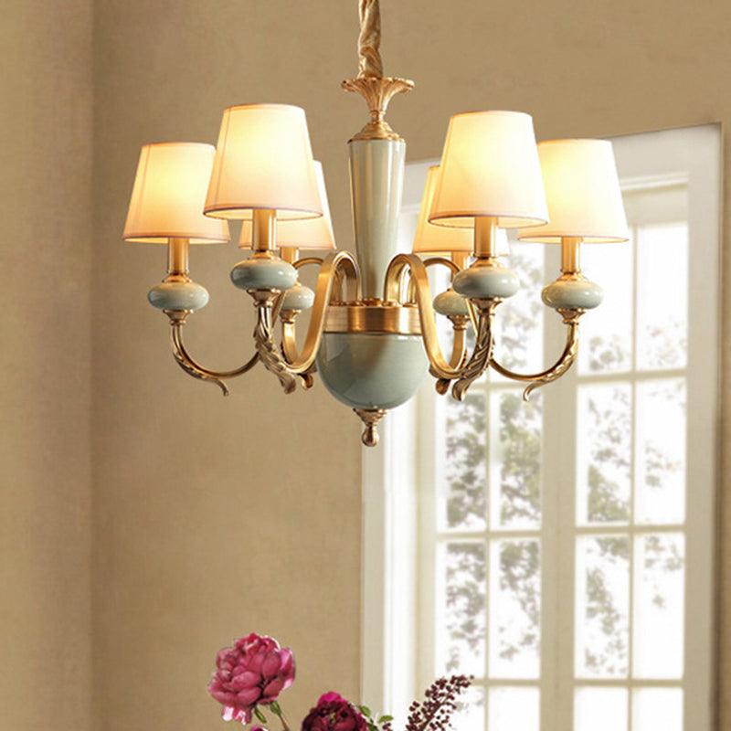 6 Heads Fabric Chandelier Country Gold Conical Light - Rebooters