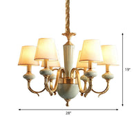 6 Heads Fabric Chandelier Country Gold Conical Light - Rebooters