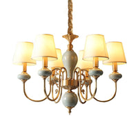 6 Heads Fabric Chandelier Country Gold Conical Light - Rebooters