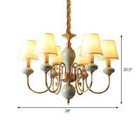 6 Heads Fabric Chandelier Country Gold Conical Light - Rebooters