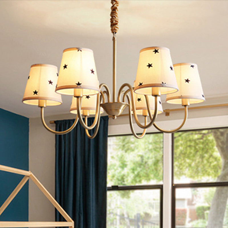 Star Patterned Fabric Conical Chandelier Rustic 3/5/6 Lights Ceiling Lamp Gold - Rebooters