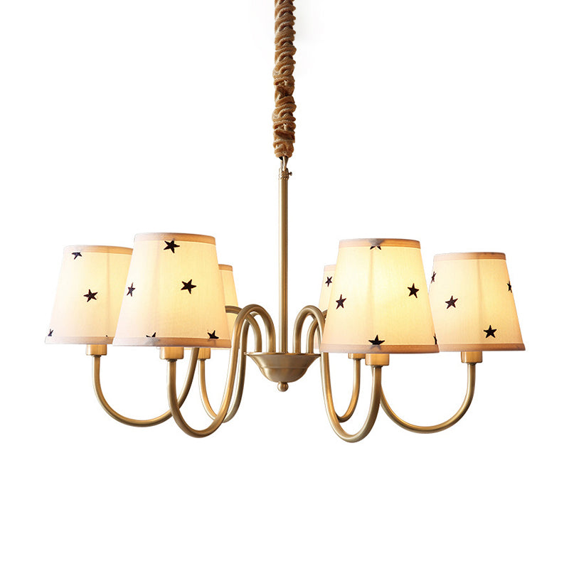 Star Patterned Fabric Conical Chandelier Rustic 3/5/6 Lights Ceiling Lamp Gold - Rebooters