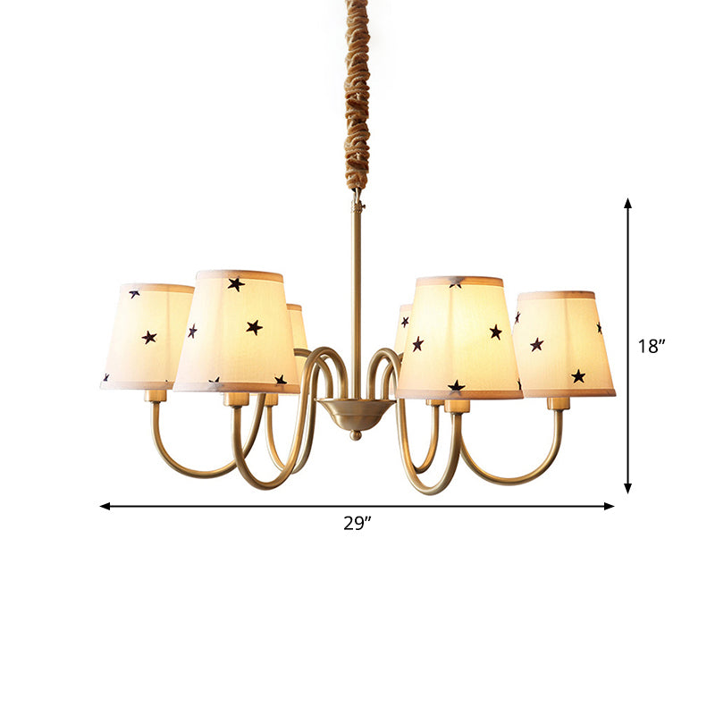 Star Patterned Fabric Conical Chandelier Rustic 3/5/6 Lights Ceiling Lamp Gold - Rebooters