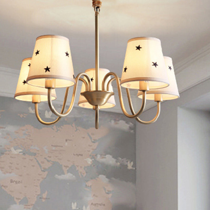 Star Patterned Fabric Conical Chandelier Rustic 3/5/6 Lights Ceiling Lamp Gold - Rebooters