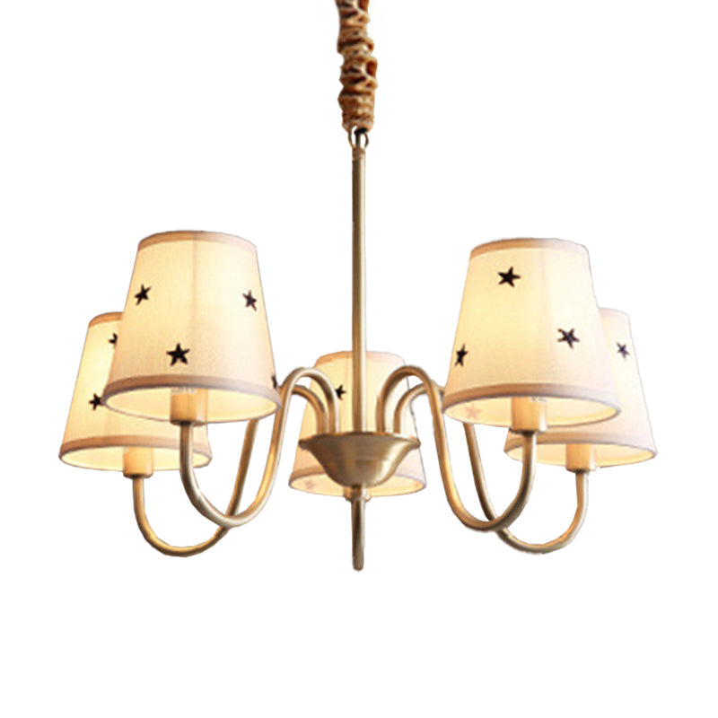 Star Patterned Fabric Conical Chandelier Rustic 3/5/6 Lights Ceiling Lamp Gold - Rebooters