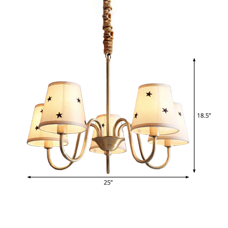 Star Patterned Fabric Conical Chandelier Rustic 3/5/6 Lights Ceiling Lamp Gold - Rebooters