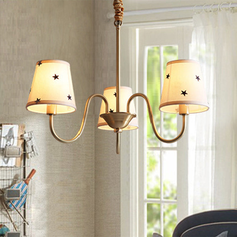 Star Patterned Fabric Conical Chandelier Rustic 3/5/6 Lights Ceiling Lamp Gold - Rebooters