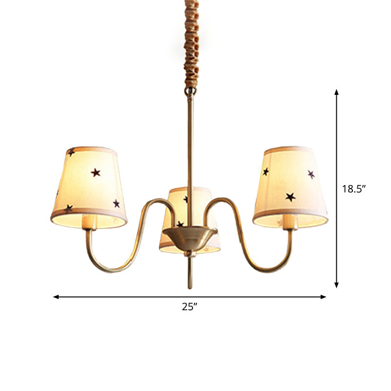Star Patterned Fabric Conical Chandelier Rustic 3/5/6 Lights Ceiling Lamp Gold - Rebooters