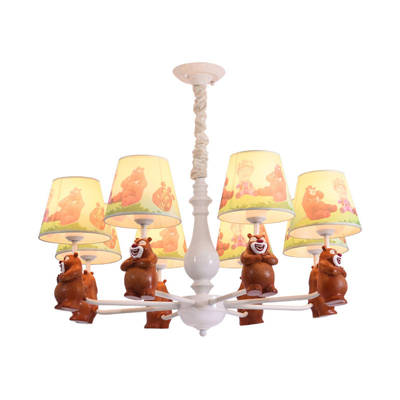 Cartoon Coolie Shade Hanging Chandelier Fabric LED Pendant Lights in Brown - Rebooters