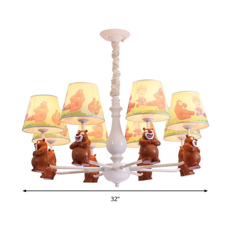 Cartoon Coolie Shade Hanging Chandelier Fabric LED Pendant Lights in Brown - Rebooters