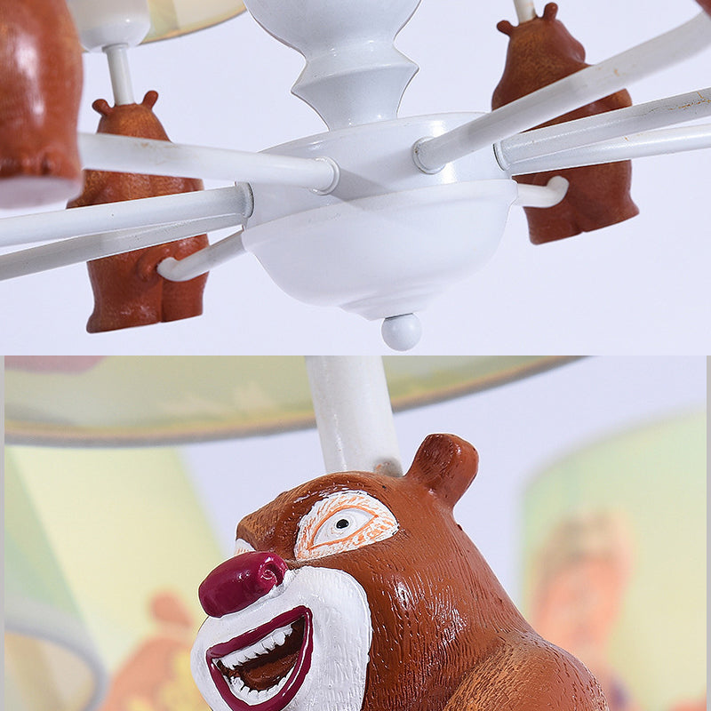 Cartoon Coolie Shade Hanging Chandelier Fabric LED Pendant Lights in Brown - Rebooters