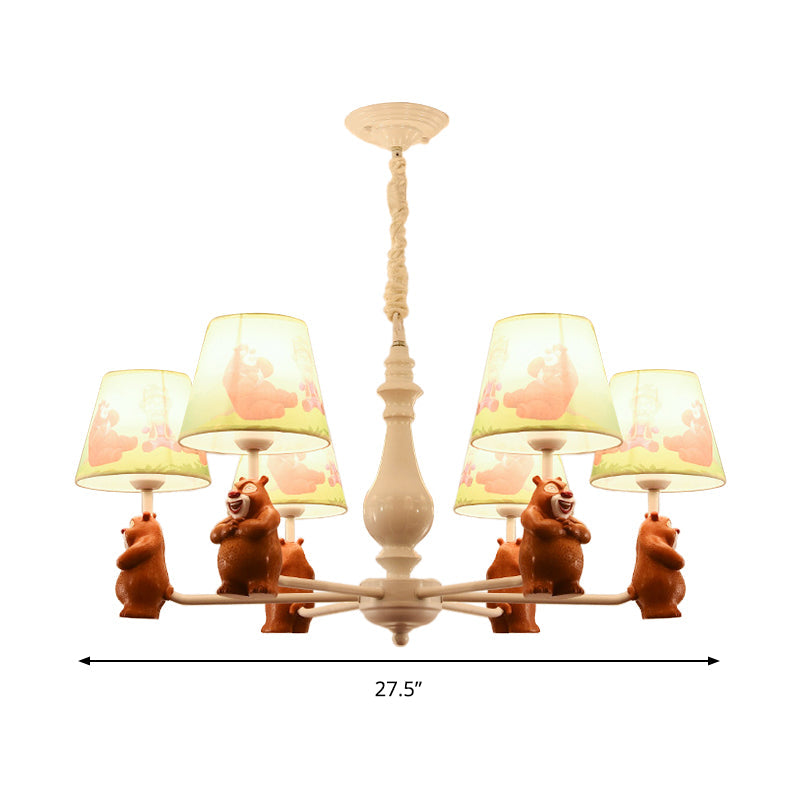 Cartoon Coolie Shade Hanging Chandelier Fabric LED Pendant Lights in Brown - Rebooters