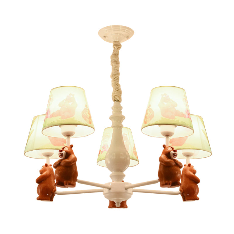 Cartoon Coolie Shade Hanging Chandelier Fabric LED Pendant Lights in Brown - Rebooters
