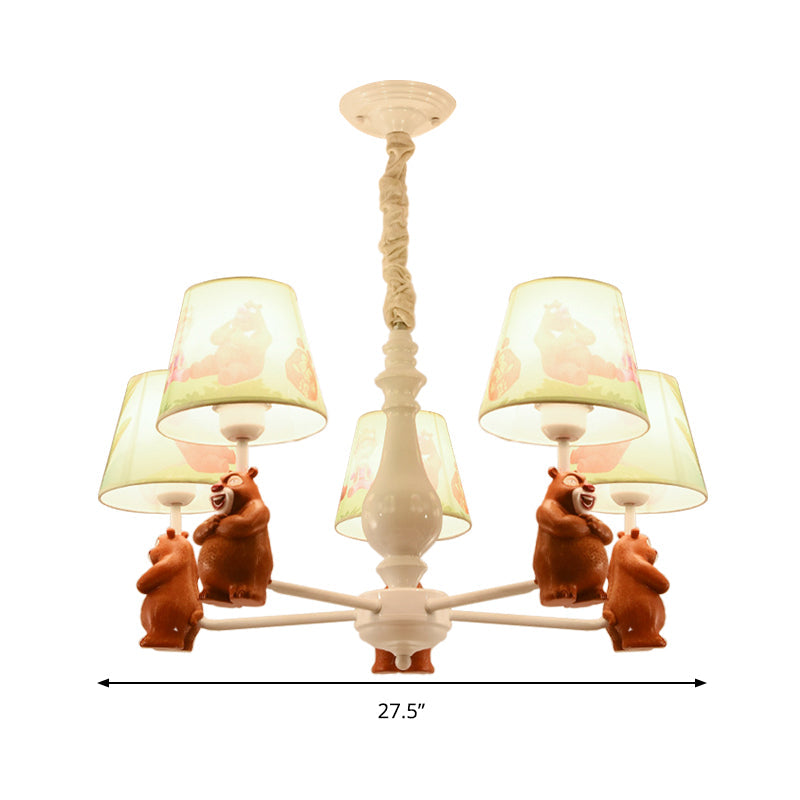 Cartoon Coolie Shade Hanging Chandelier Fabric LED Pendant Lights in Brown - Rebooters