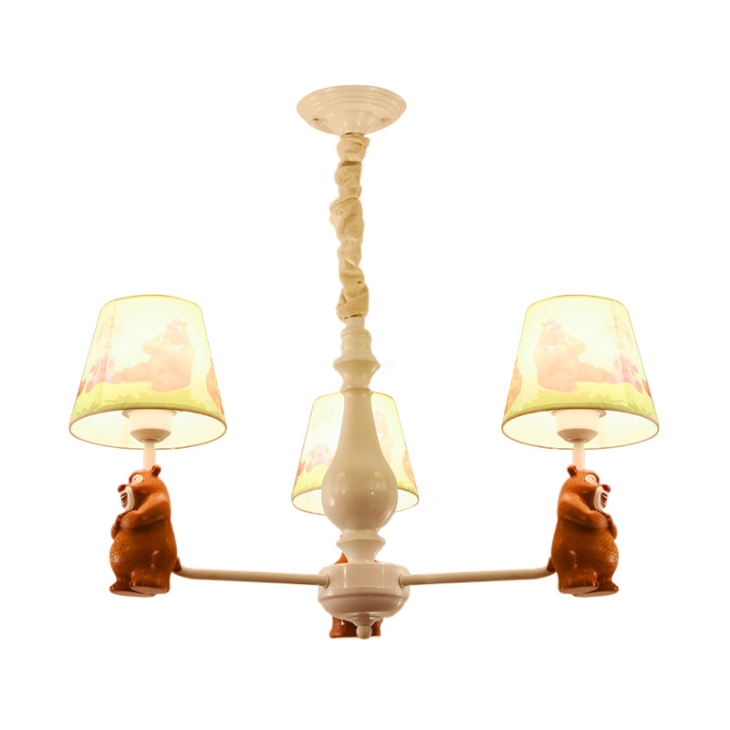 Cartoon Coolie Shade Hanging Chandelier Fabric LED Pendant Lights in Brown - Rebooters
