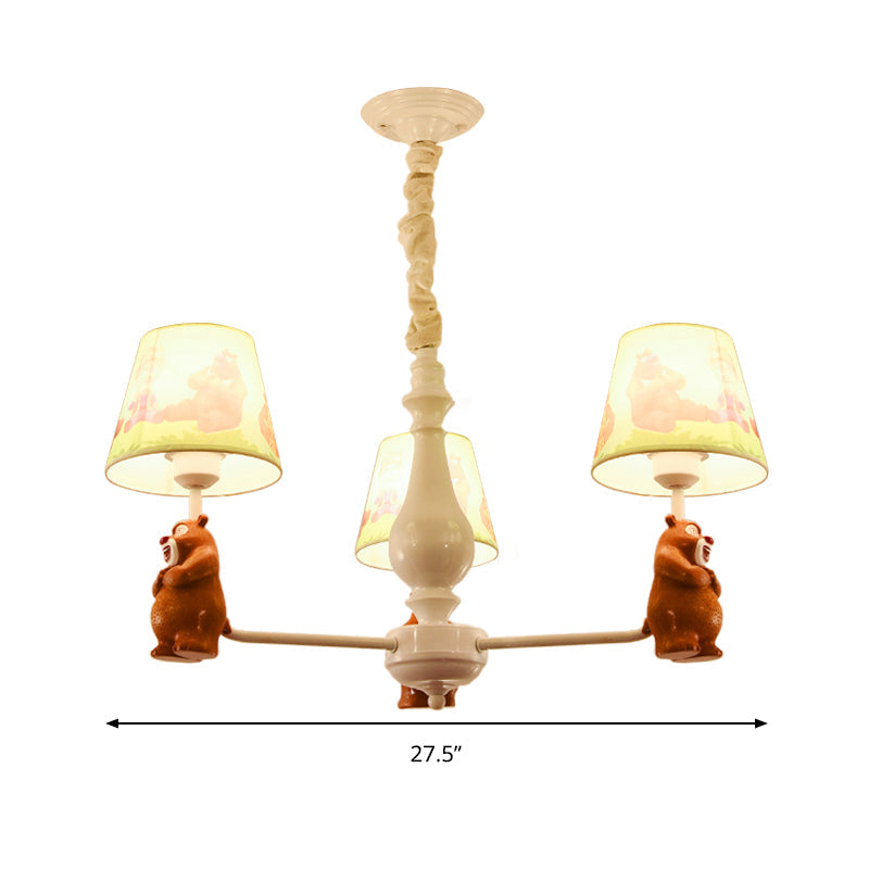 Cartoon Coolie Shade Hanging Chandelier Fabric LED Pendant Lights in Brown - Rebooters