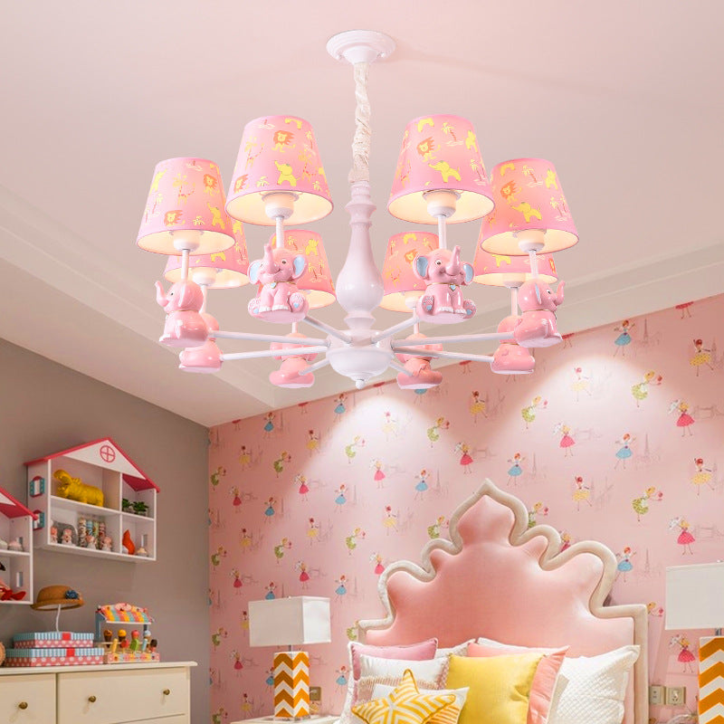 Pink Elephant Hanging Ceiling Lamp Kids 3 to 8 Lights Fixture - Rebooters