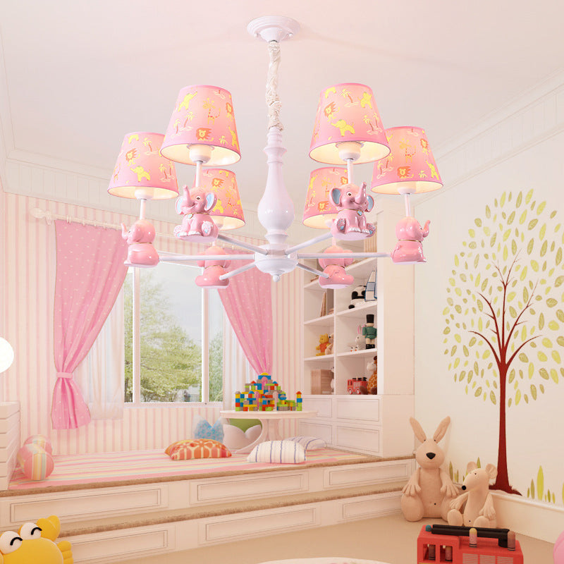 Pink Elephant Hanging Ceiling Lamp Kids 3 to 8 Lights Fixture - Rebooters