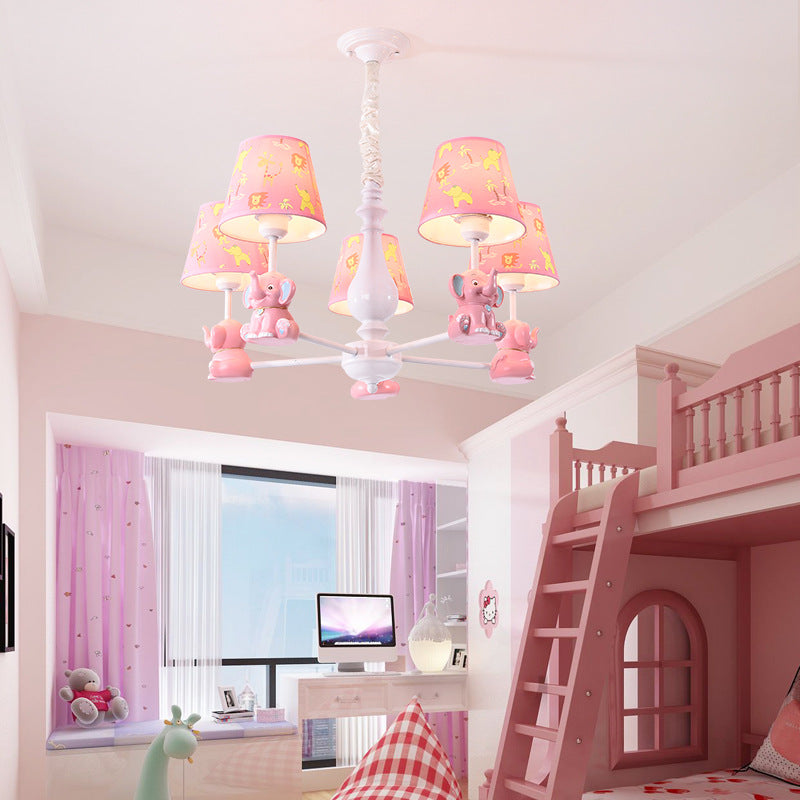 Pink Elephant Hanging Ceiling Lamp Kids 3 to 8 Lights Fixture - Rebooters