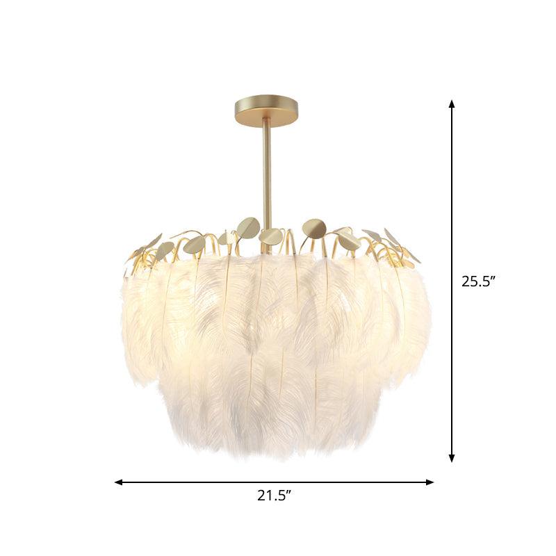 2-Tier Feather Chandelier Lamp Modern 3-Head Gold Lighting - Rebooters