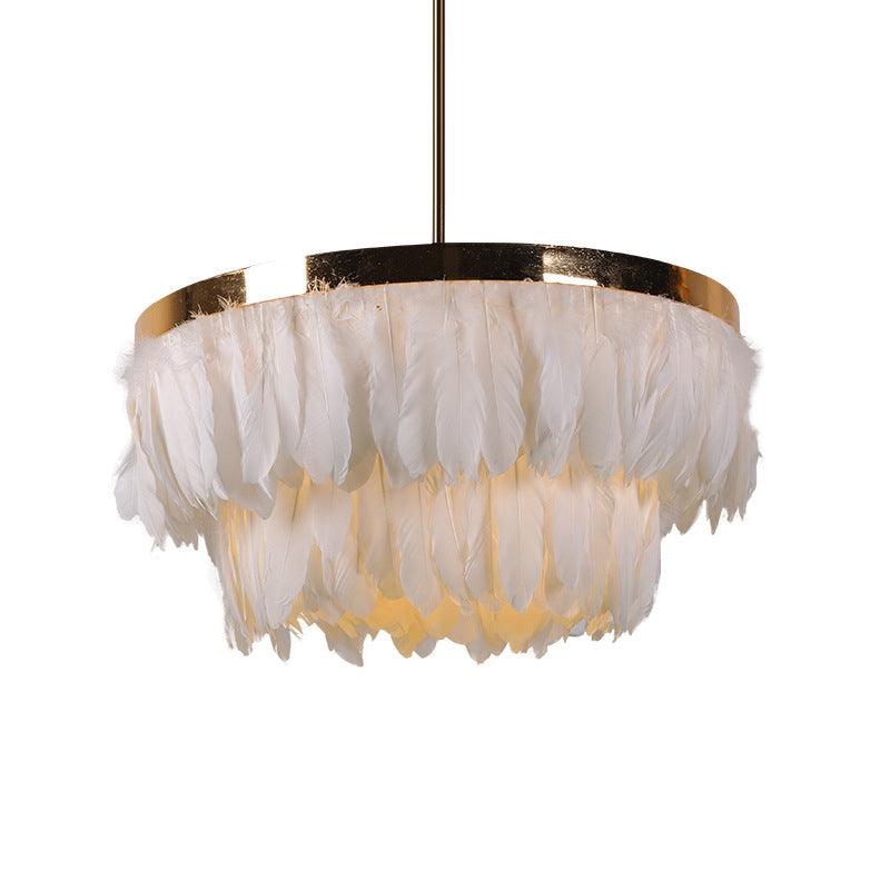 16"/19.5" W Tiered Tapered Chandelier Nordic Feather Light - Rebooters