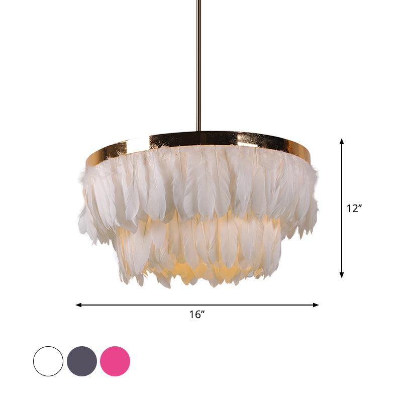 16"/19.5" W Tiered Tapered Chandelier Nordic Feather Light - Rebooters