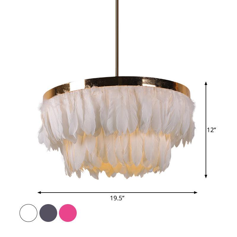 16"/19.5" W Tiered Tapered Chandelier Nordic Feather Light - Rebooters