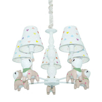 Animal Baby Deer Chandelier Fabric 5 Lights Pendant Light Fixture in White for Kid Bedroom - Rebooters