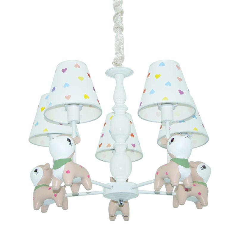 Animal Baby Deer Chandelier Fabric 5 Lights Pendant Light Fixture in White for Kid Bedroom - Rebooters