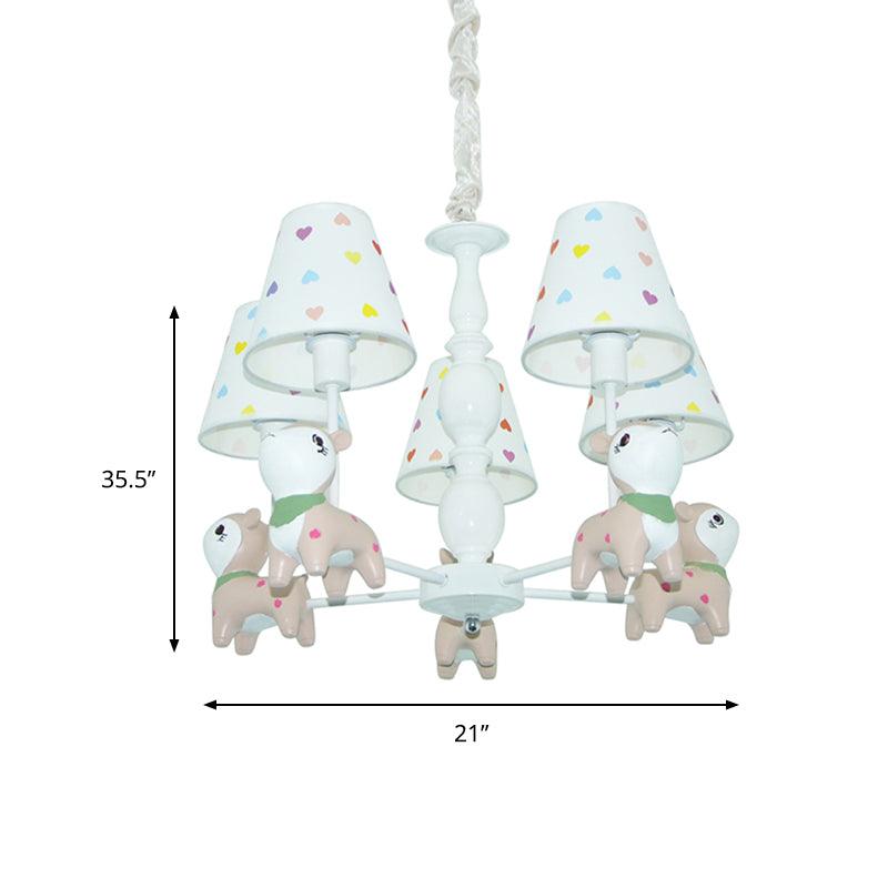 Animal Baby Deer Chandelier Fabric 5 Lights Pendant Light Fixture in White for Kid Bedroom - Rebooters
