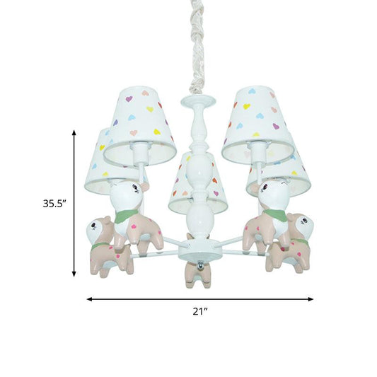 Animal Baby Deer Chandelier Fabric 5 Lights Pendant Light Fixture in White for Kid Bedroom - Rebooters