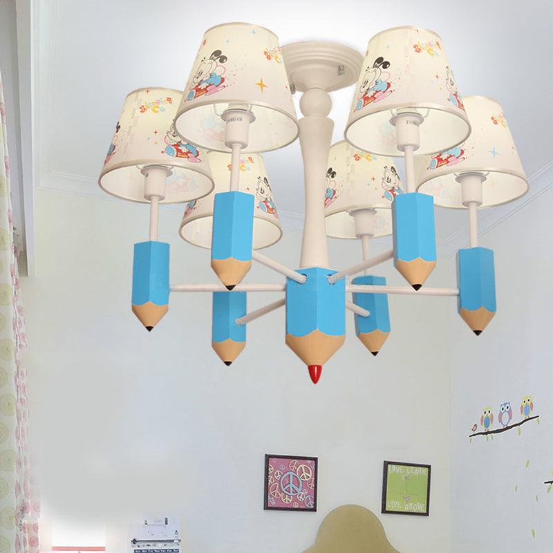 Kid Bedroom Pencil Hanging Lamp with Fabric Shade Blue - Rebooters