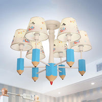 Kid Bedroom Pencil Hanging Lamp with Fabric Shade Blue - Rebooters